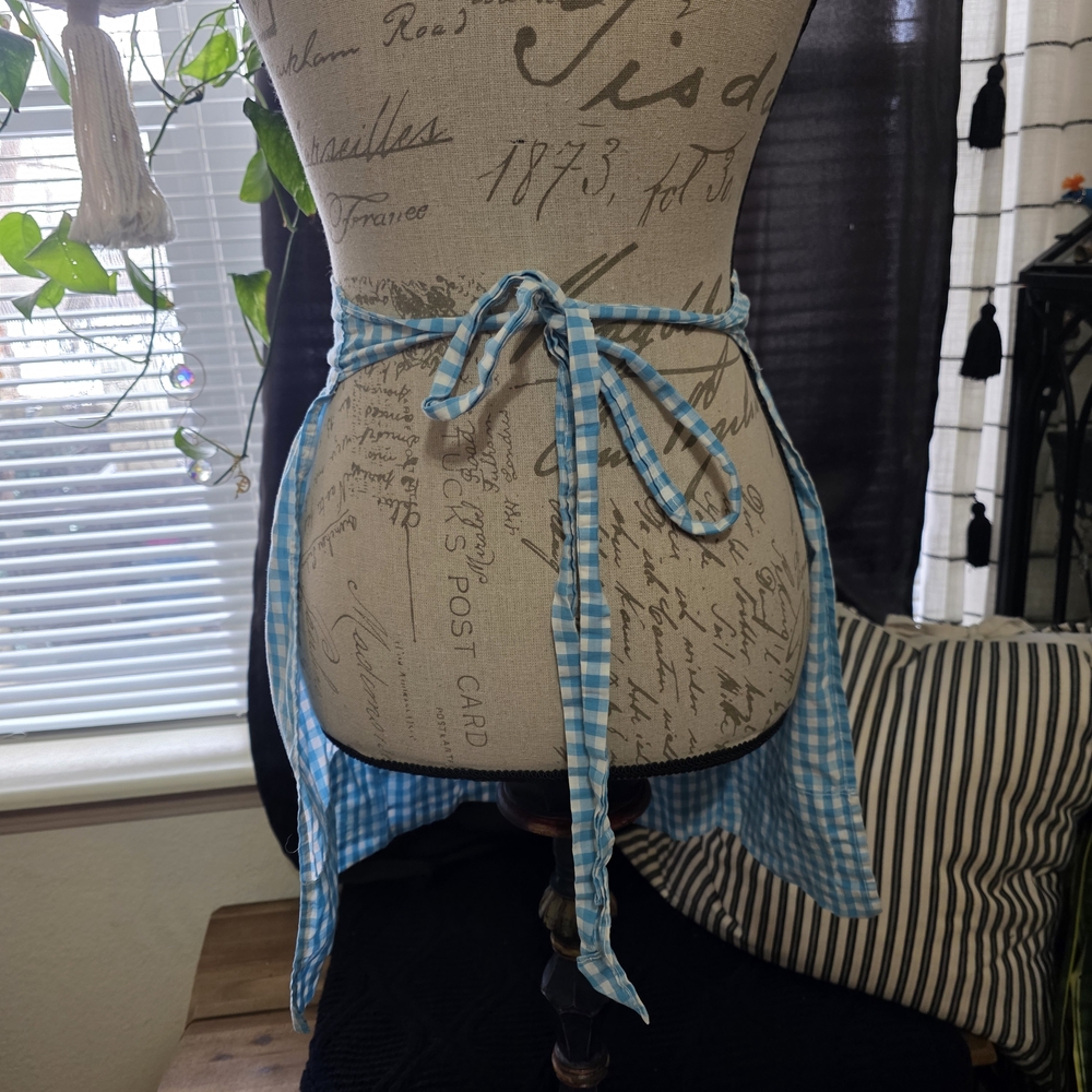 Vintage Blue Gingham Handmade Chicken Scratch Stritched Apron - Picture 5 of 5